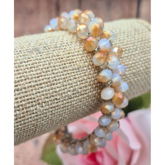 Sparkle Cluster Crystal Magnetic Clasp 7.5" Bracelet Frosted Amber Color Beads - Picture 8 of 11